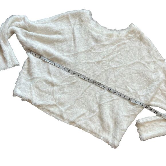 Cream Soft Wrinkle Look Oversized Short Long Sleeve Pullover Sweater M - Picture 5 of 8